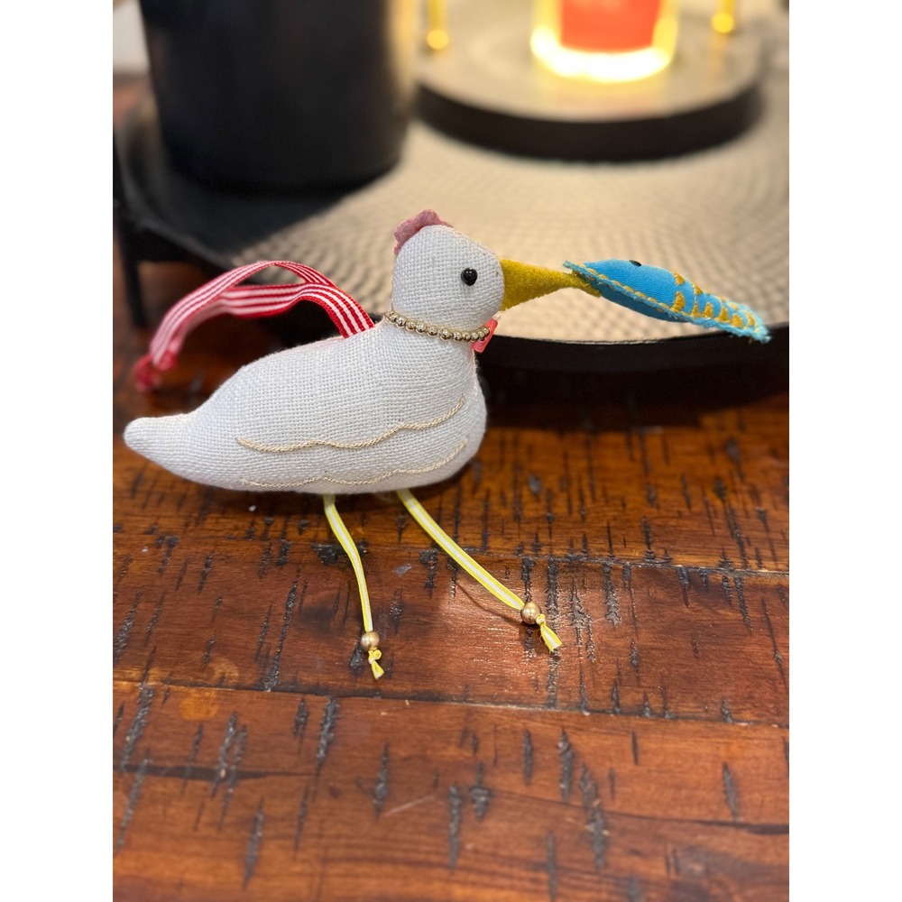 Vintage Fabric Ornament with Fish Blue Yellow Red Ribbon Decorations Seagull